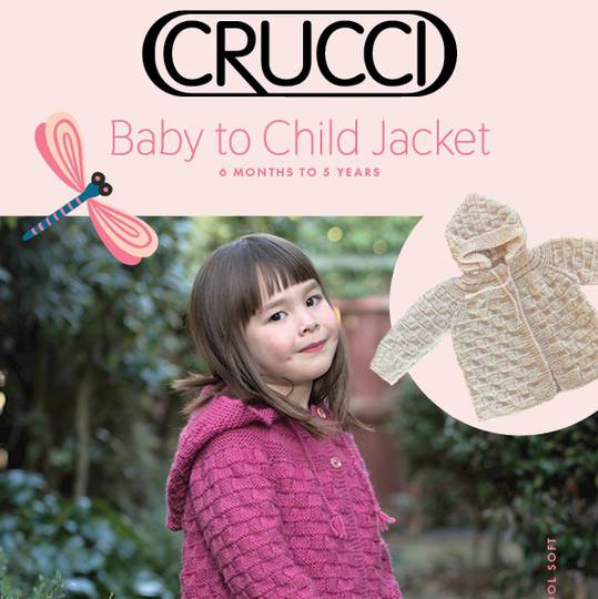 Crucci Knitting Pattern - 3 months to 5 years, 8 Ply Jacket with Hood.
